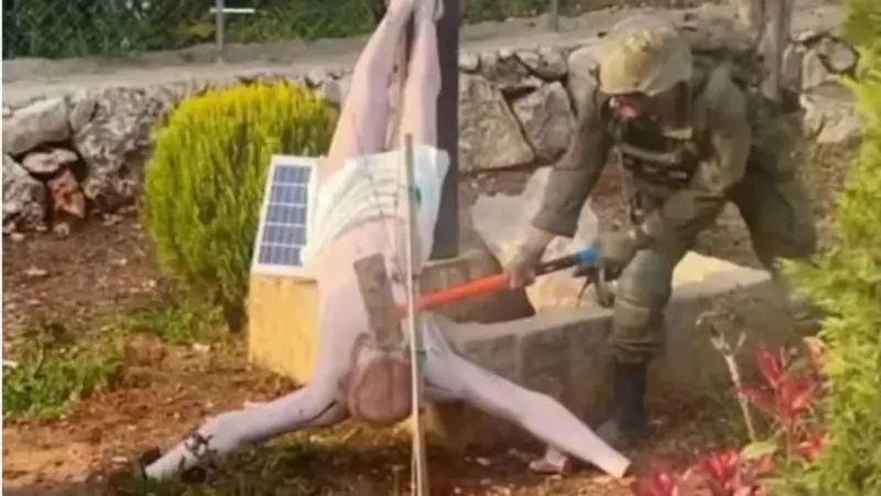 Outrage as IDF Soldier Strikes Jesus Statue in Lebanon