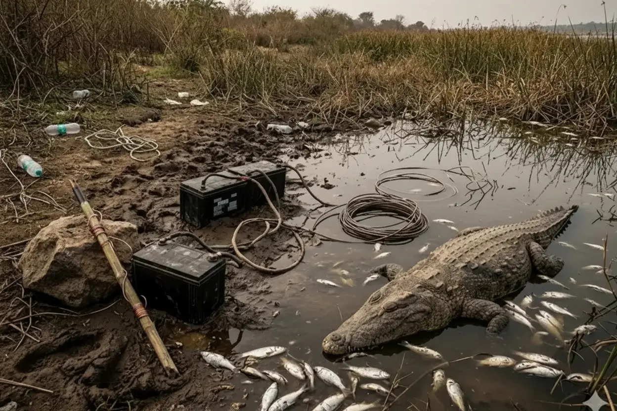 Gandhi Sagar Backwater में करंट से मछलियाँ और मगरमच्छ: बंगाल के तस्करों के खौफनाक खेल का खुलासा